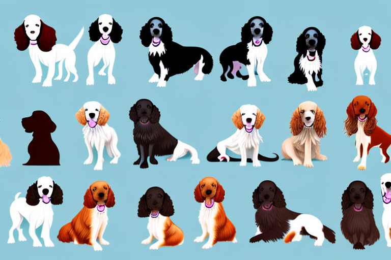 Different types of spaniel dogs in various poses