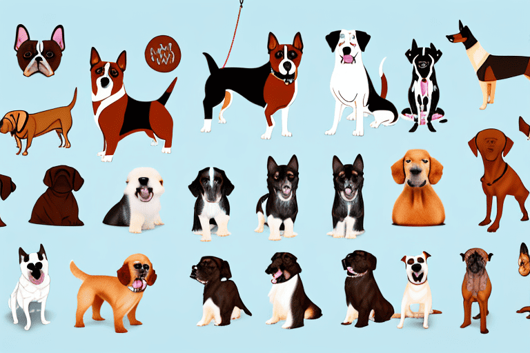 Various types of popular dog breeds gathered together