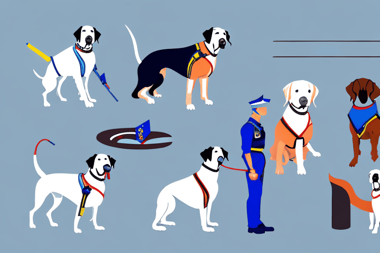 Three different breeds of service dogs