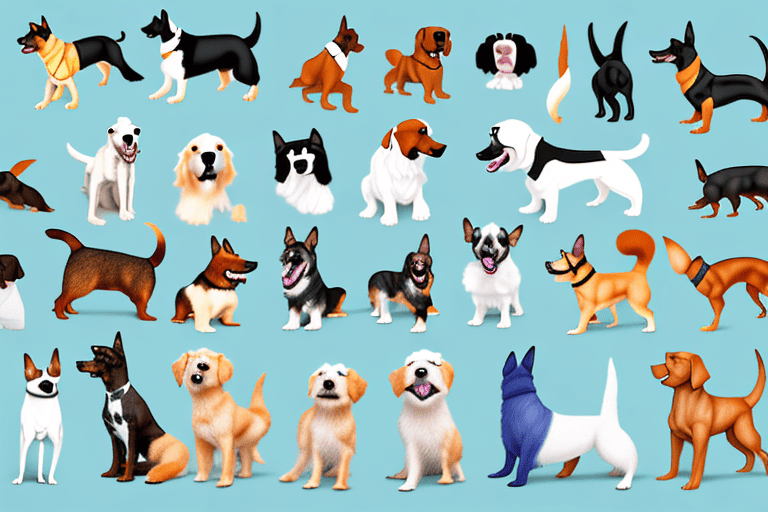 Various types of dogs in different sizes