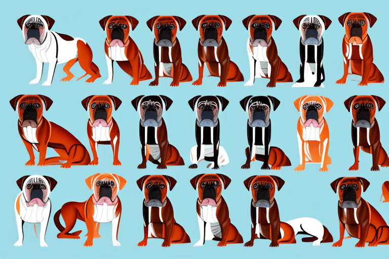 Several distinct types of boxer dogs in various poses