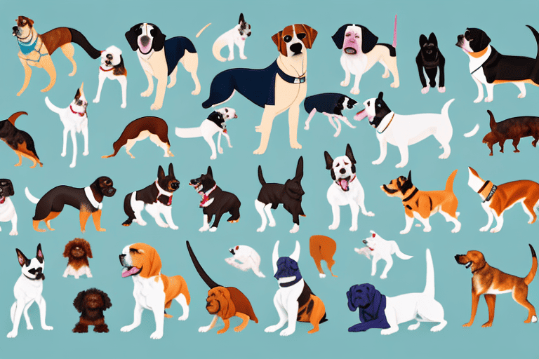 A diverse collection of different dog breeds