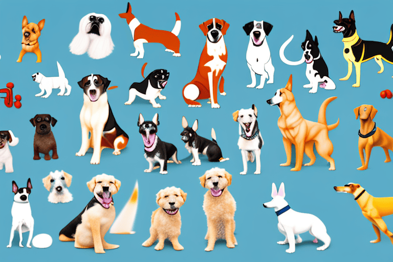 Various types of dogs in playful poses