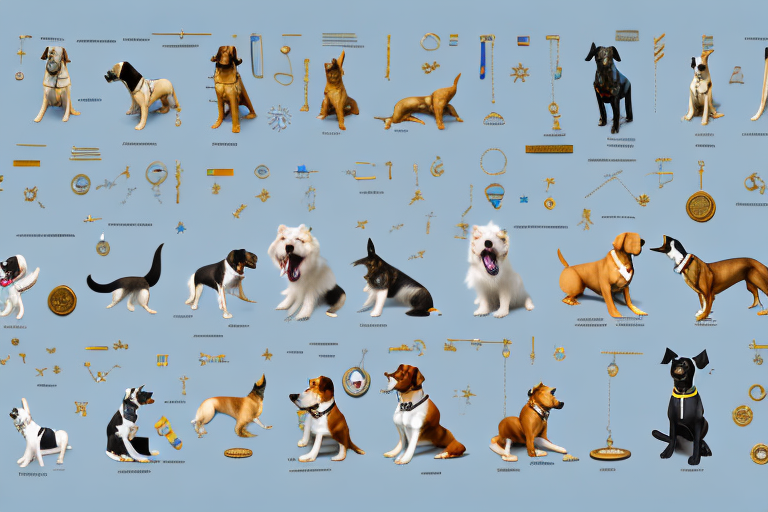 Different types of dogs in various stages of training