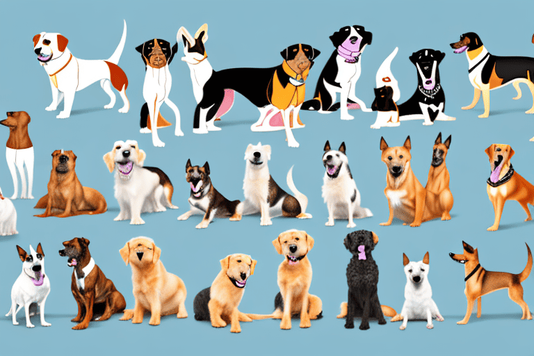 Different types of dogs in various poses