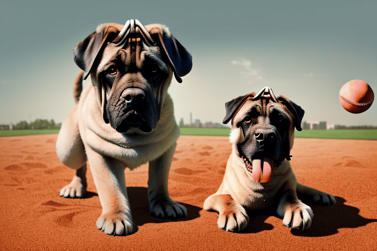 A playful english mastiff