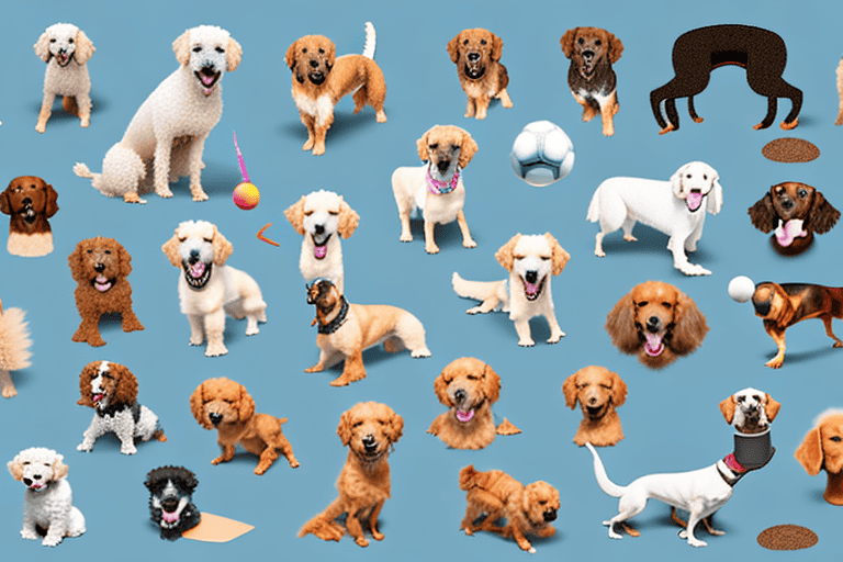 Various breeds of dogs engaged in different activities that highlight their distinct personalities