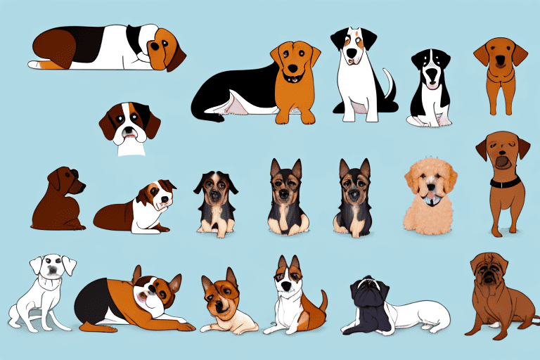 Various dog breeds in different sleeping positions