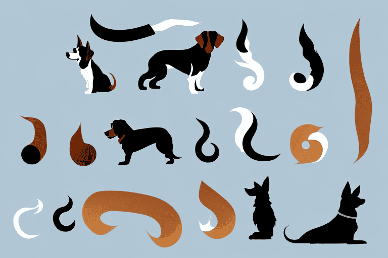 Various types of dog tails such as a curled tail