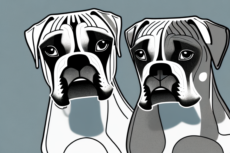 Two distinct types of boxer dogs side by side