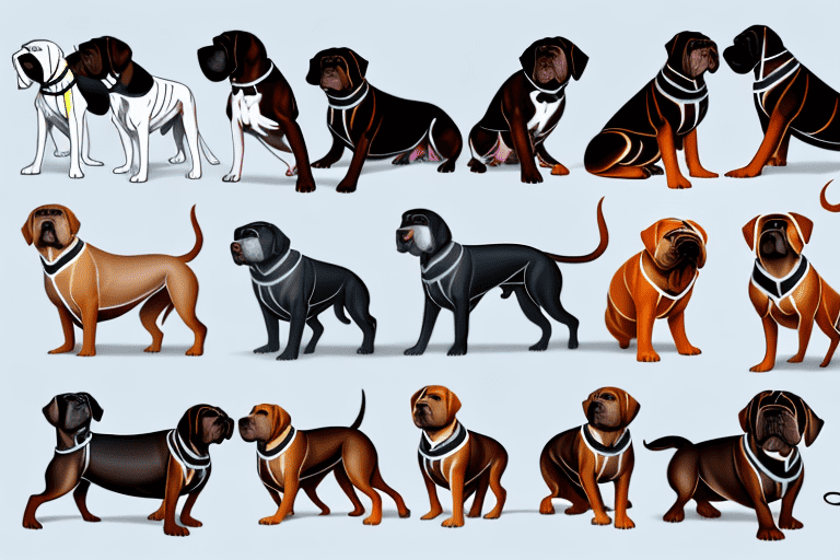 Several distinct types of mastiff dogs