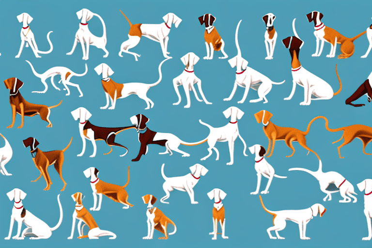 Several different types of pointer dogs in various poses