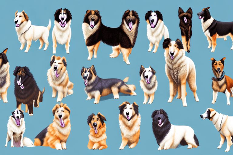 Several distinct breeds of shepherd dogs in various poses