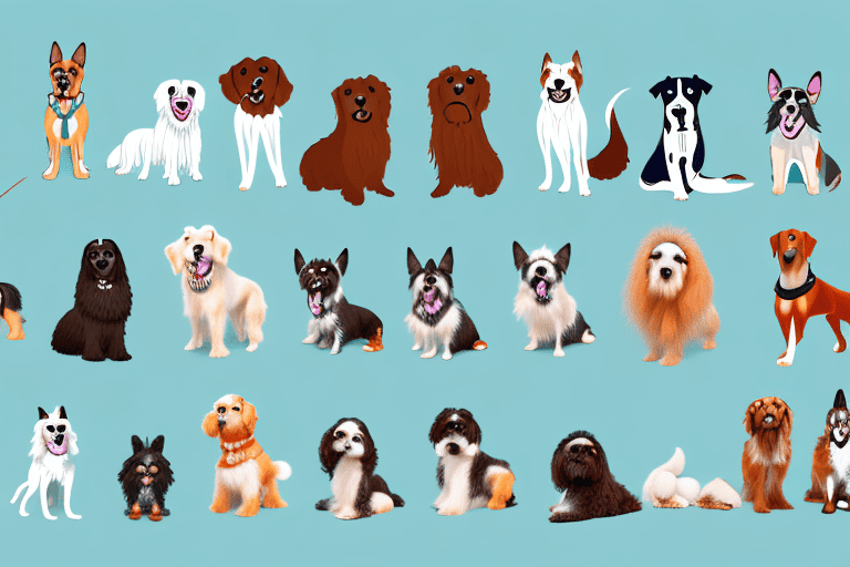 Various types and breeds of dogs in different poses and sizes