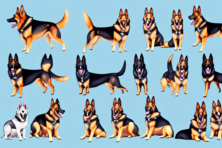 Different types of german shepherd dogs in various poses