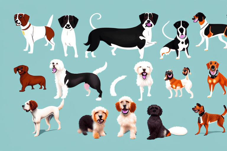 Several diverse breeds of dogs