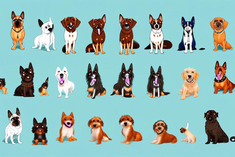 Various types of dogs in different poses and sizes