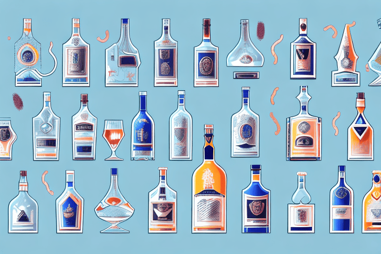 Various types of alcohol bottles with dog ears and tails