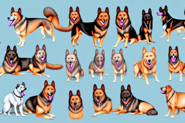 Several distinct types of alsatian dogs in various poses