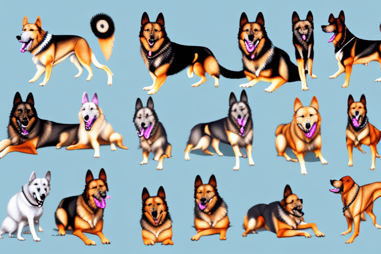 Several different types of alsatian dogs in various poses to highlight their unique characteristics and features