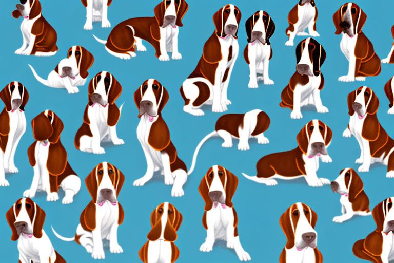 Several distinct types of basset hound dogs in various poses