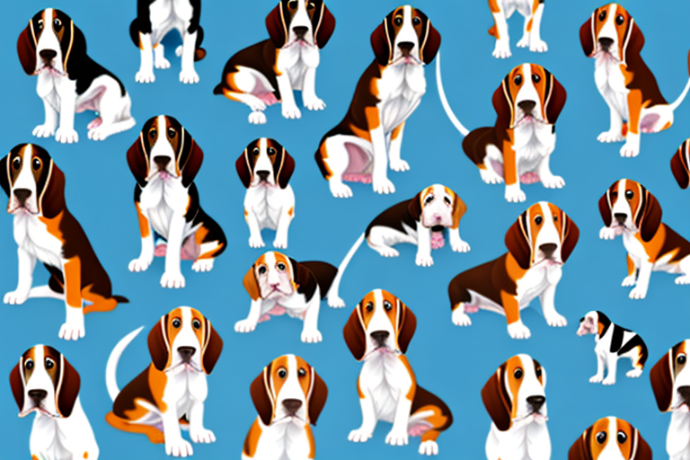 Several different types of basset dogs in various poses