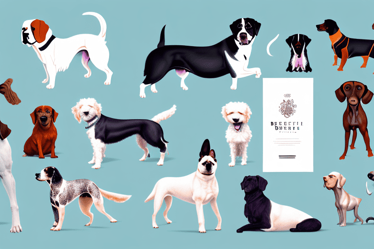 Several diverse breeds of dogs