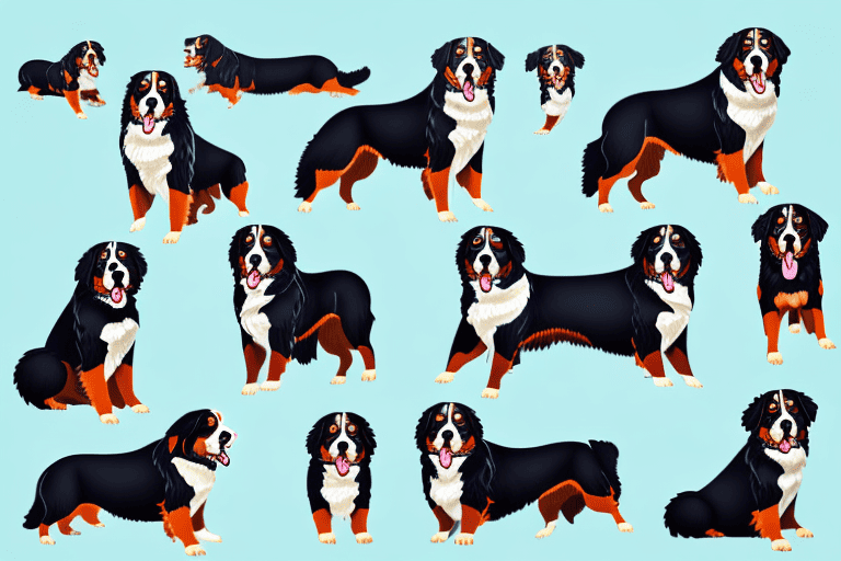 Several distinct bernese mountain dogs showcasing their different types