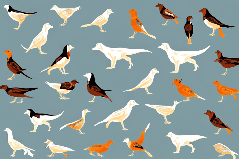 Several different types of bird dogs in various poses