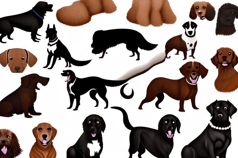 Various breeds of black and brown dogs