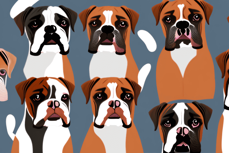 Several boxer dogs in different colors