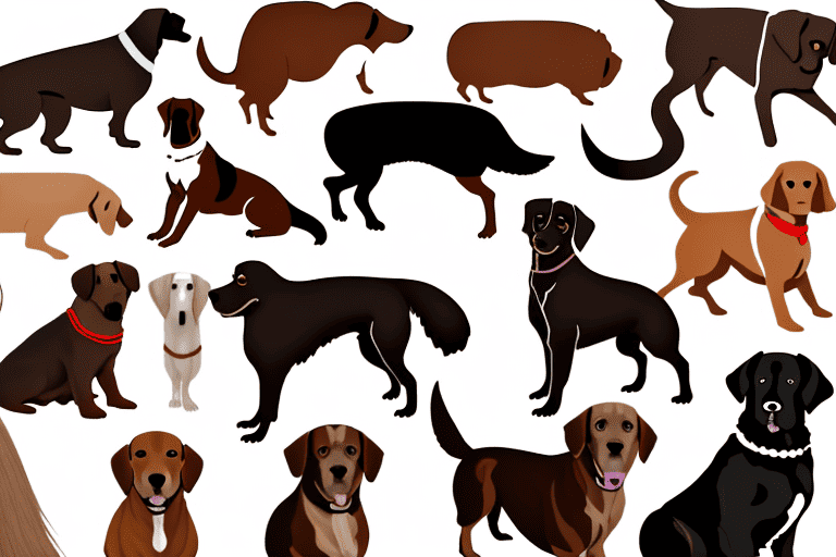 Various breeds of brown and black dogs