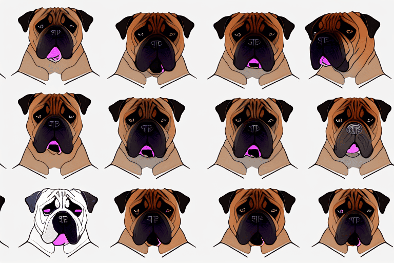 Several different types of bullmastiff dogs in various poses