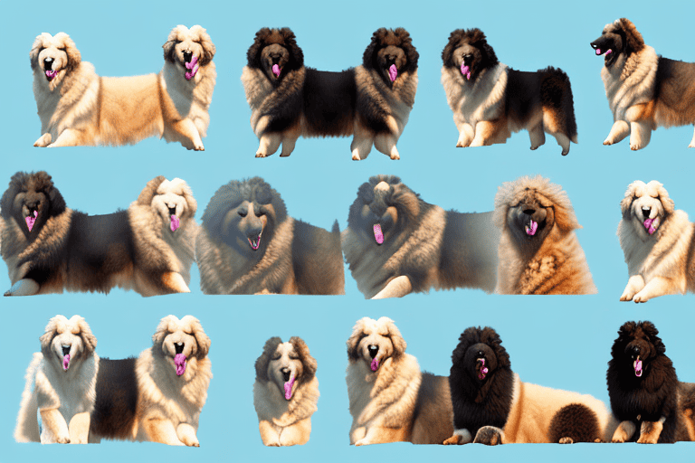 Different types of caucasian shepherd dogs in various poses