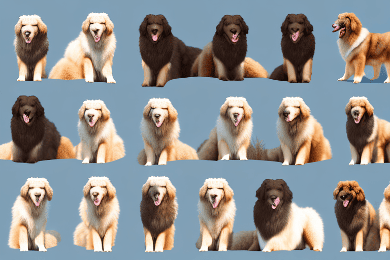 Several distinct types of caucasian shepherd dogs in various poses