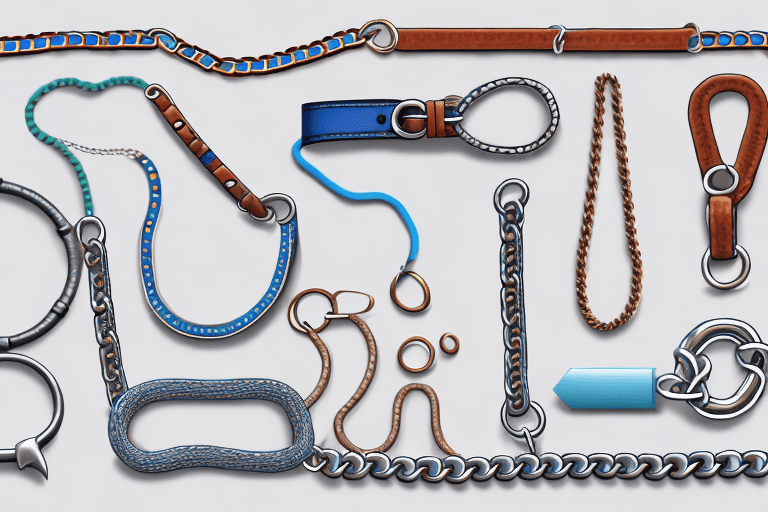 Various types of choke chains for dogs