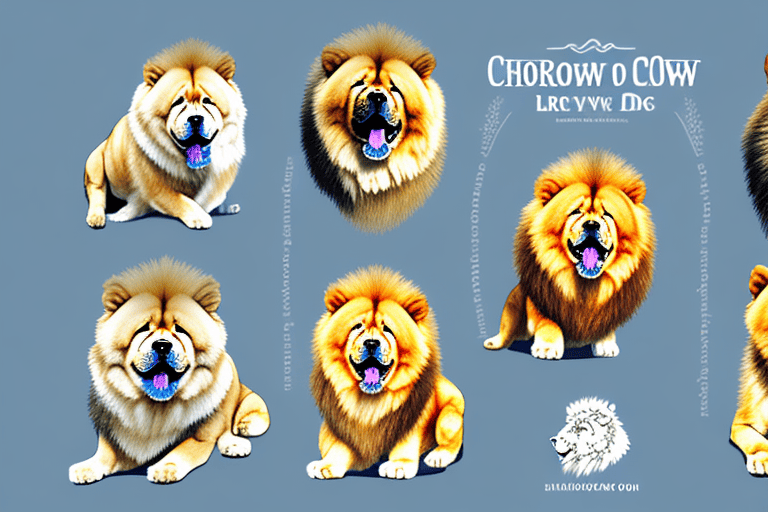 Several different types of chow chow dogs in various colors and sizes