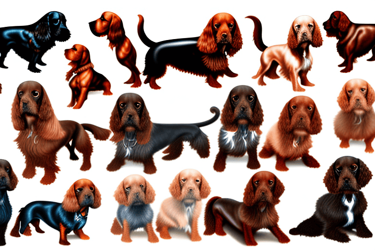 Several distinct types of cocker spaniel dogs