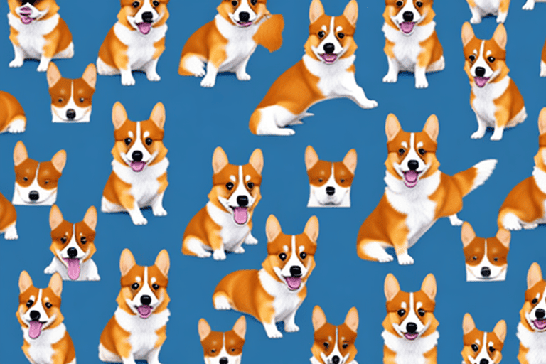 Several different types of corgi dogs in various poses and colors