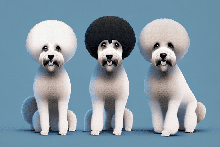 Four different breeds of dogs with curly hair