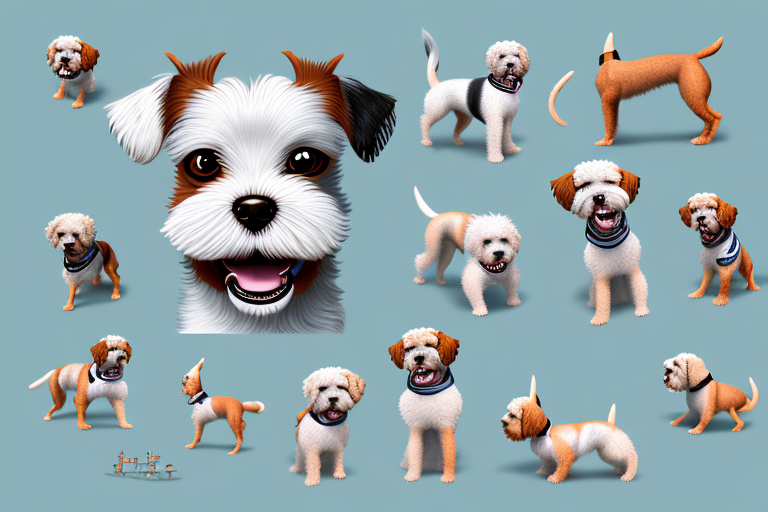 A benji type dog breed in different poses