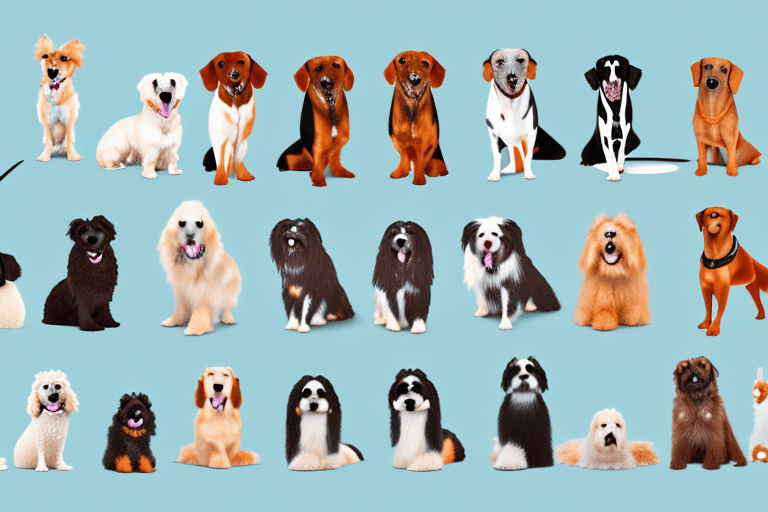 Various breeds of dogs in different postures