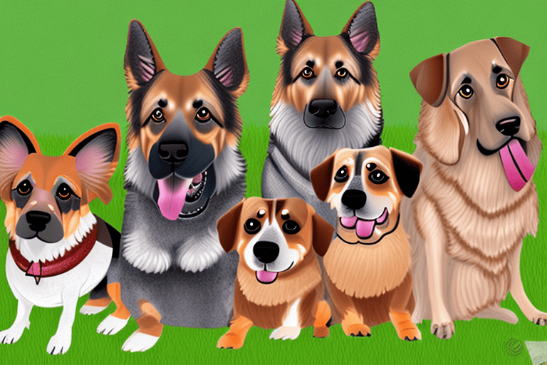 Various representative dogs from different breed groups such as a german shepherd (herding group)