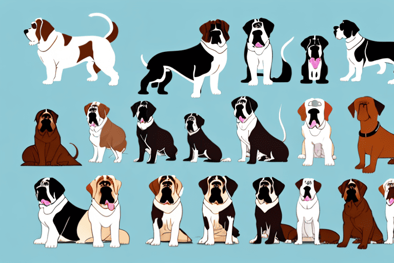 Various big dog breeds such as a saint bernard