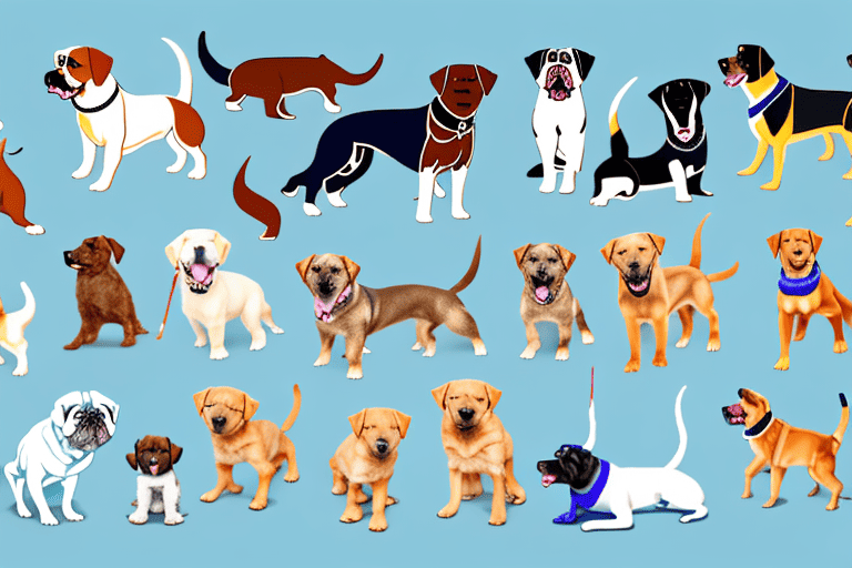 Various dog breed puppies such as a labrador retriever