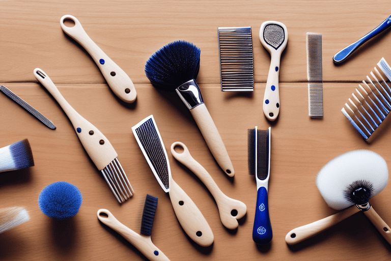 Various types of dog brushes and combs