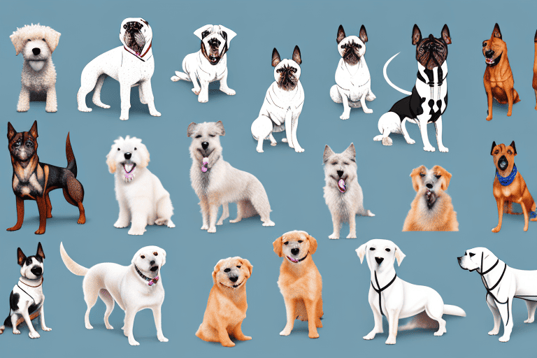 Various types of dogs in side profile