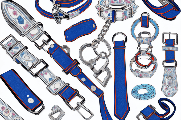 Various types of dog collars and leashes