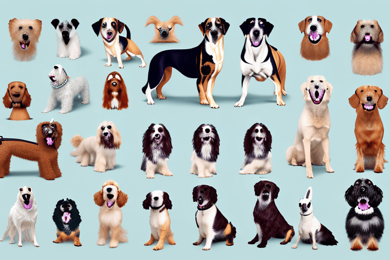 Various breeds of dogs in different poses