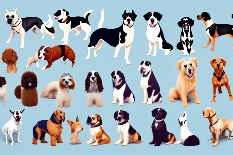 Various breeds of dogs in different poses